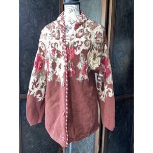 Together Vintage Floral Wool Blend Hand‎ Knit Cardigan Sweater Women's M